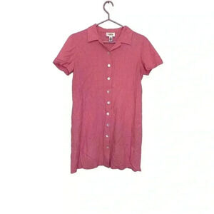 Talbots petite 55% linen, 45%  rayon, button up dress w mother-of-pearl buttons